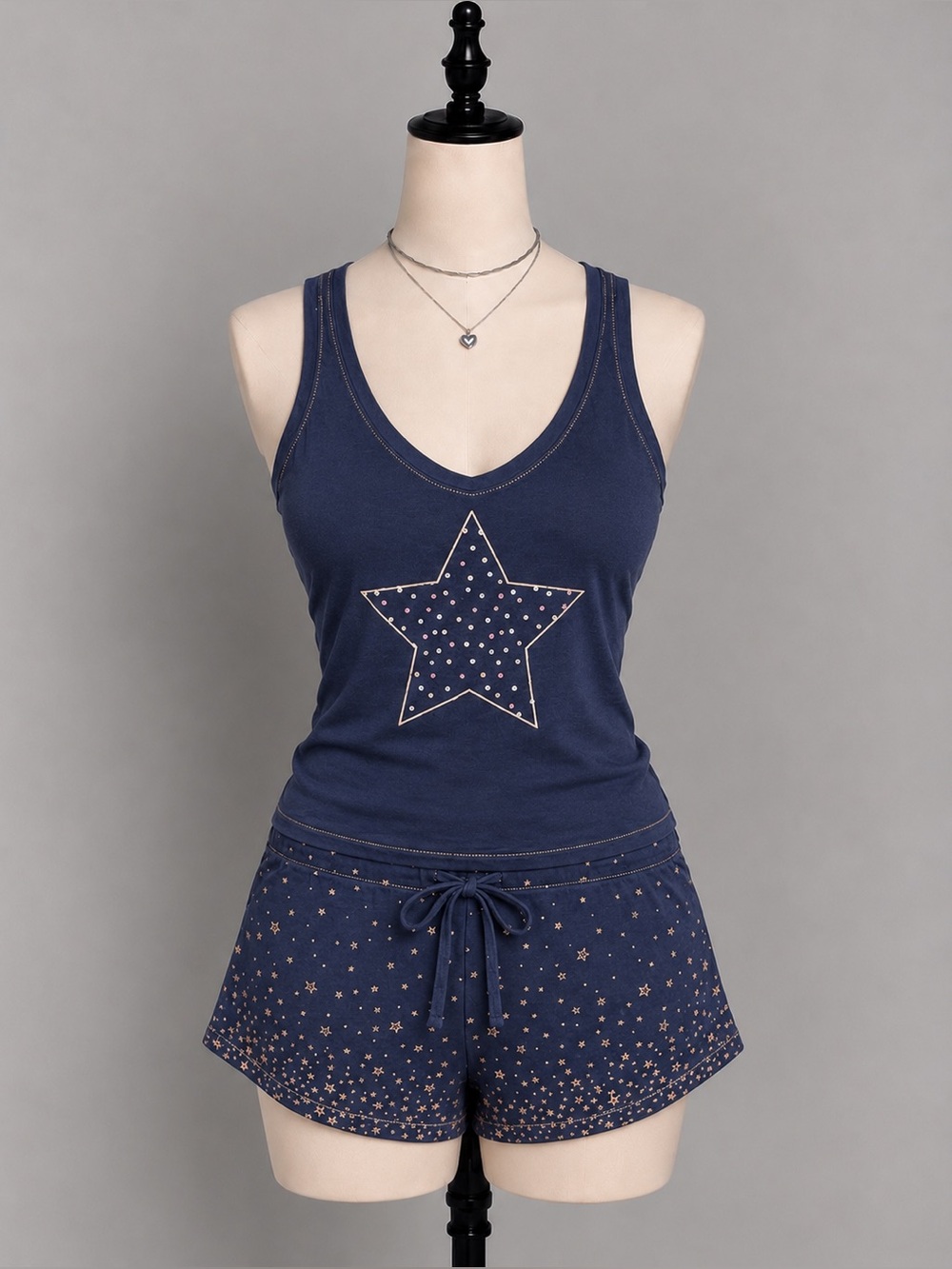 La Vie En Rose Navy Tank & Star-Print Shorts Sleep Set - Picture 1 of 4